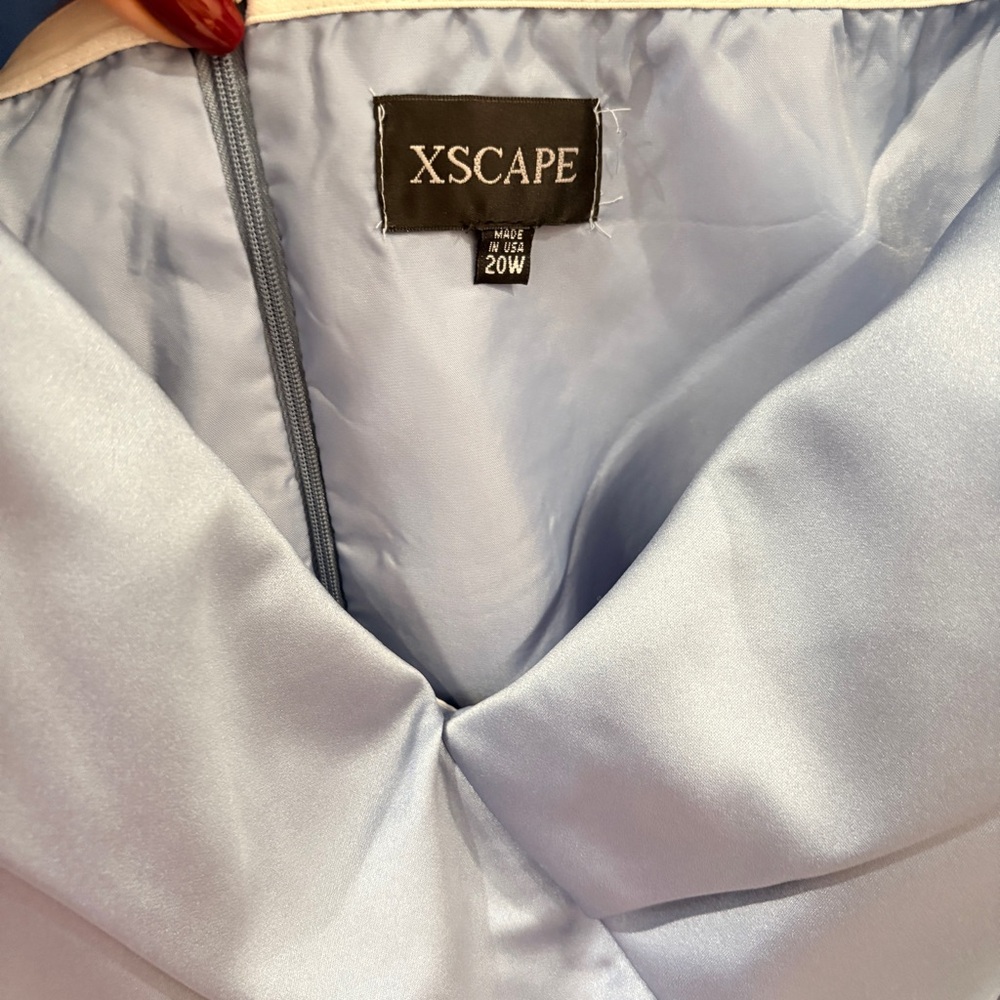 Xscape Women's Satin Off Shoulder Dress in Light Blue - Picture 4 of 9